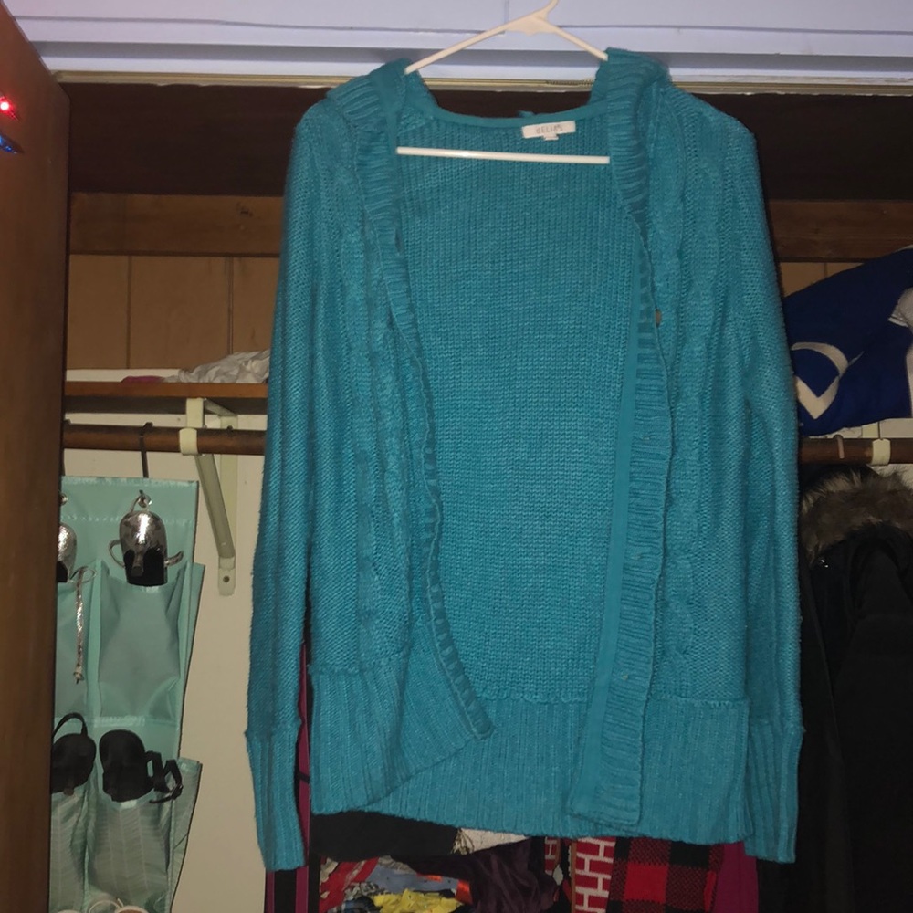 🥜Blue cardigan with hood and buttons